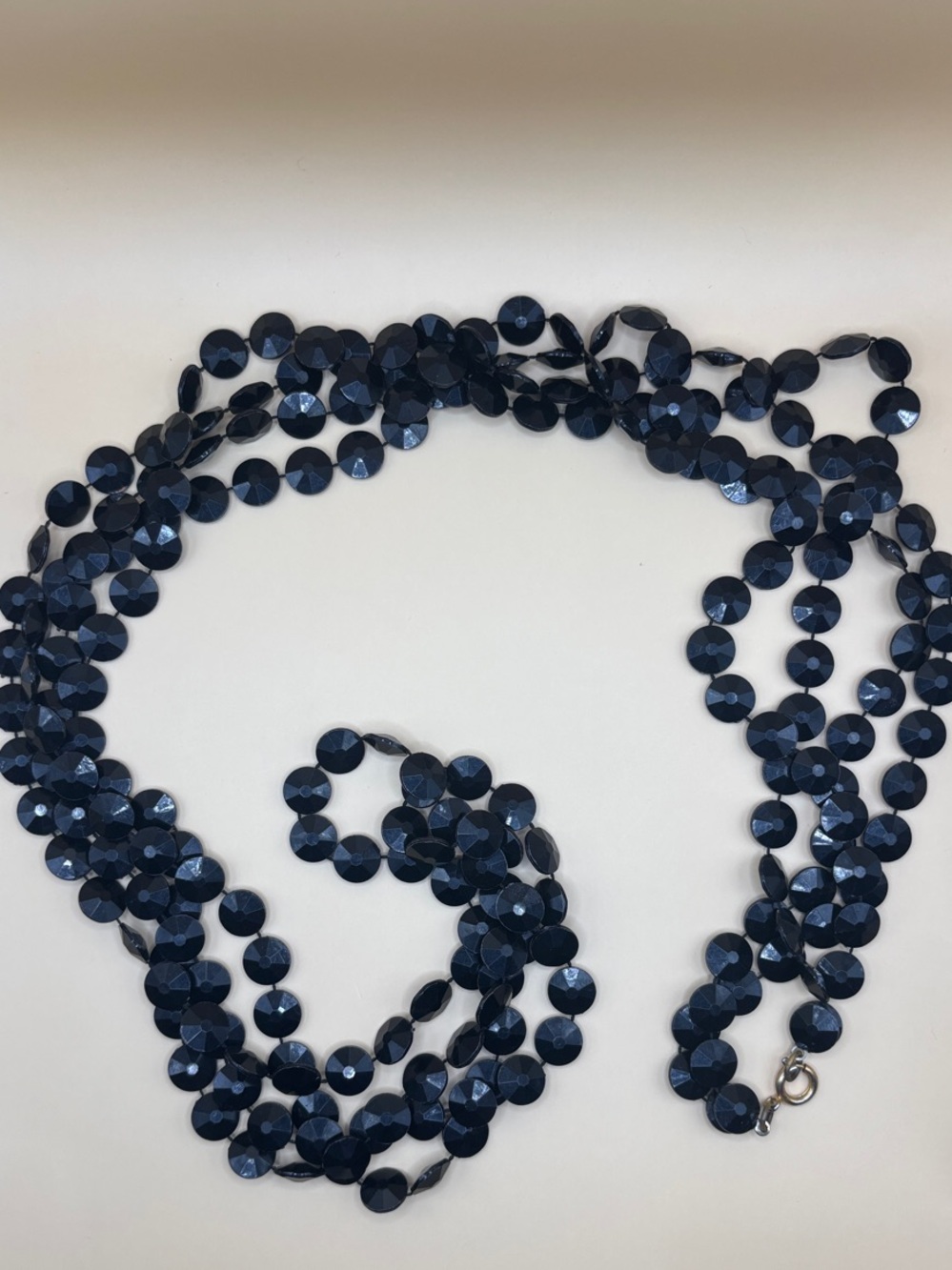 Black Beaded Long Necklace 50 inches Double Strand Plastic Beads